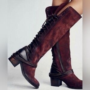 Freebird Coal Lace-Up Cherry Suede Boots - distressed 8